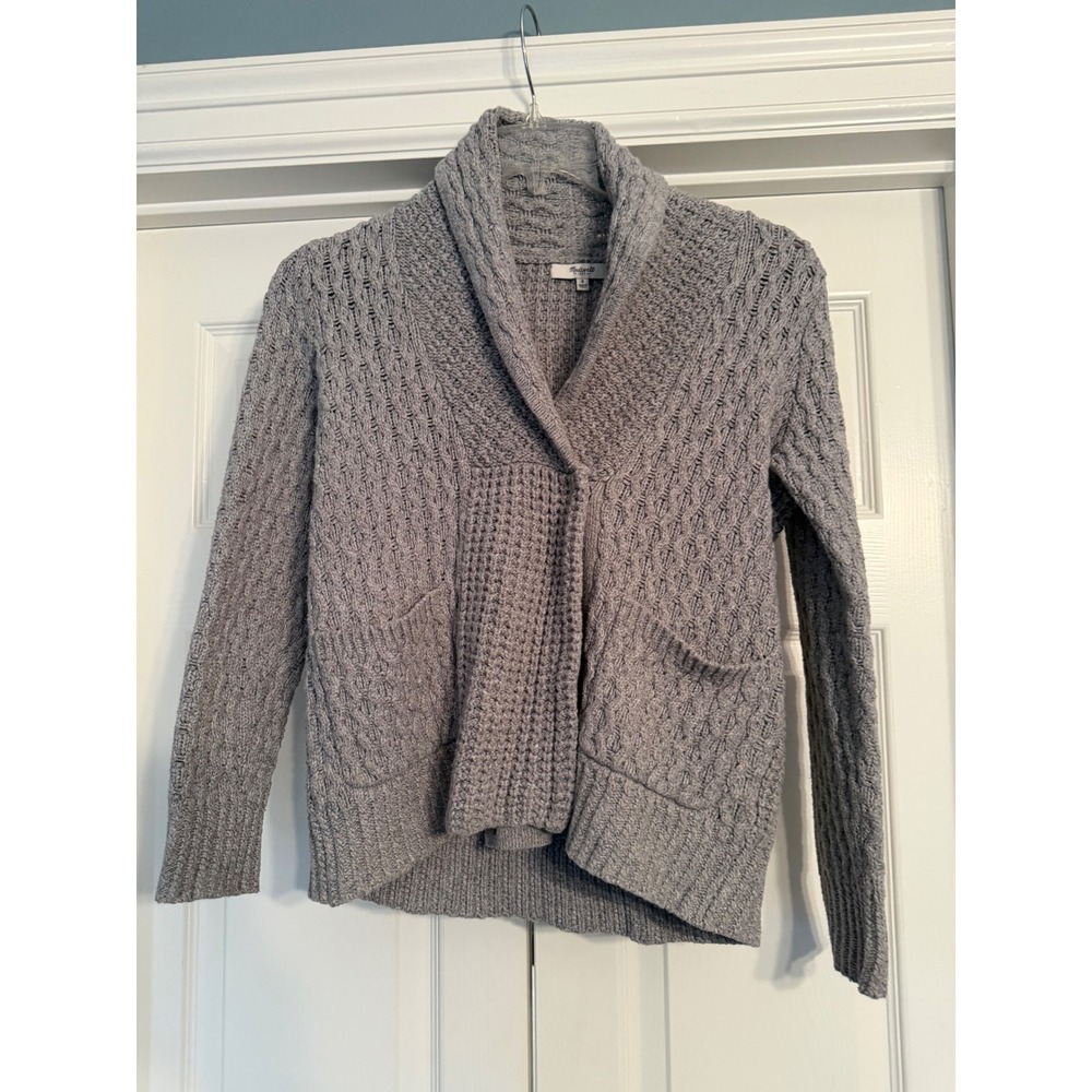 Madewell Womens Gray Shawl Collar Cable Knit Snap Front Cardigan Sweater Small